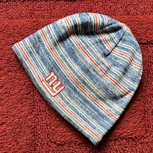 NY Giants Striped Knit Beanie Hat- Reversible